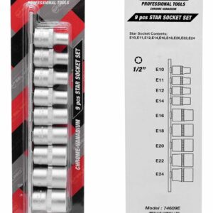 Selpro 1/2" Dr. 9 Pcs Short Deep E Star Socket Set.