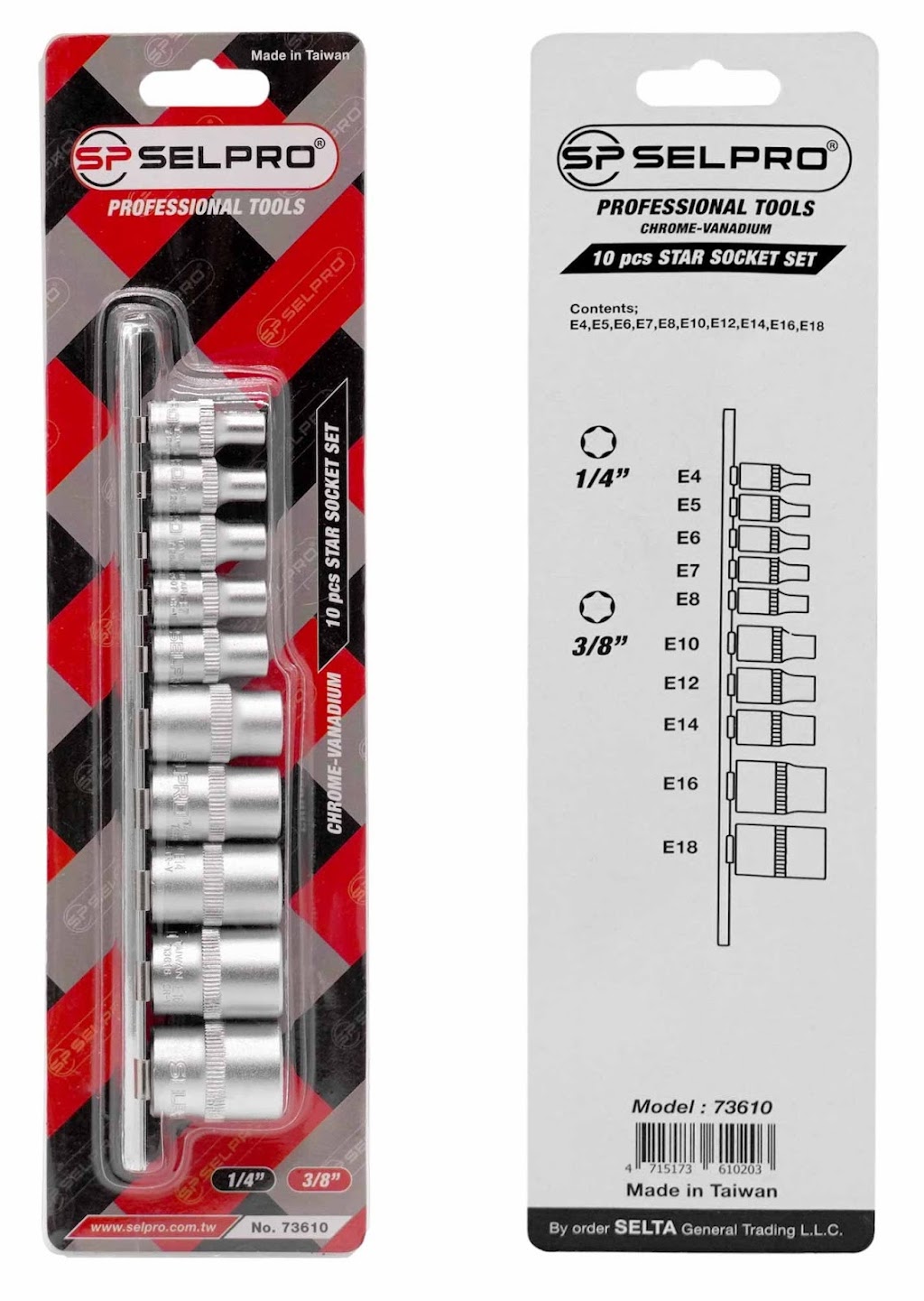 Selpro 10 Pcs Short E Star Socket Set 1/4" & 3/8"