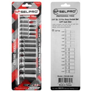 Selpro 13 Pcs 1/4" Dr. Deep Socket Set Inch Size.