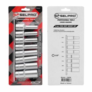 8 Pcs Deep E Star Socket Set, 1/2″ Drive, Chrome Vanadium
