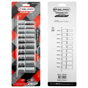 3/8″ Drive Deep Socket Set, Chrome Vanadium Steel, 10 Pcs,